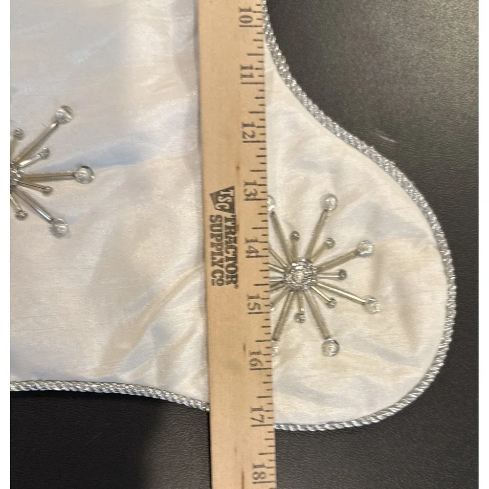 Embellished Silver White Snowflakes Holiday Christmas Stocking 17